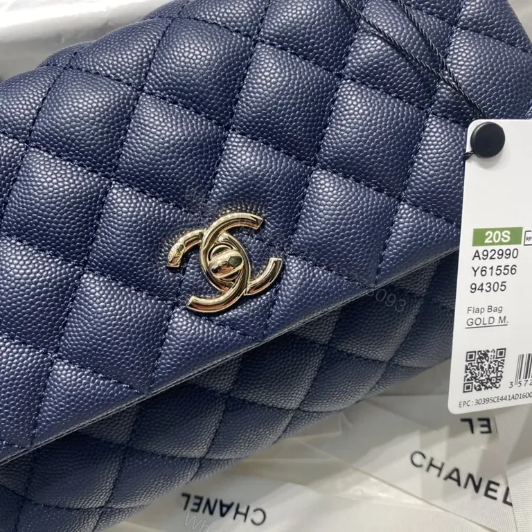 View 8 of Navy Quilted Bag with Gold Chain - Luxe Chanel-Inspired Tote