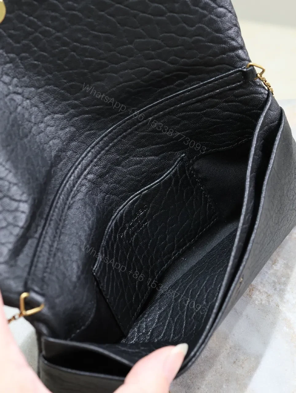 View 3 of Black Leather Clutch with Gold Hardware Chain
