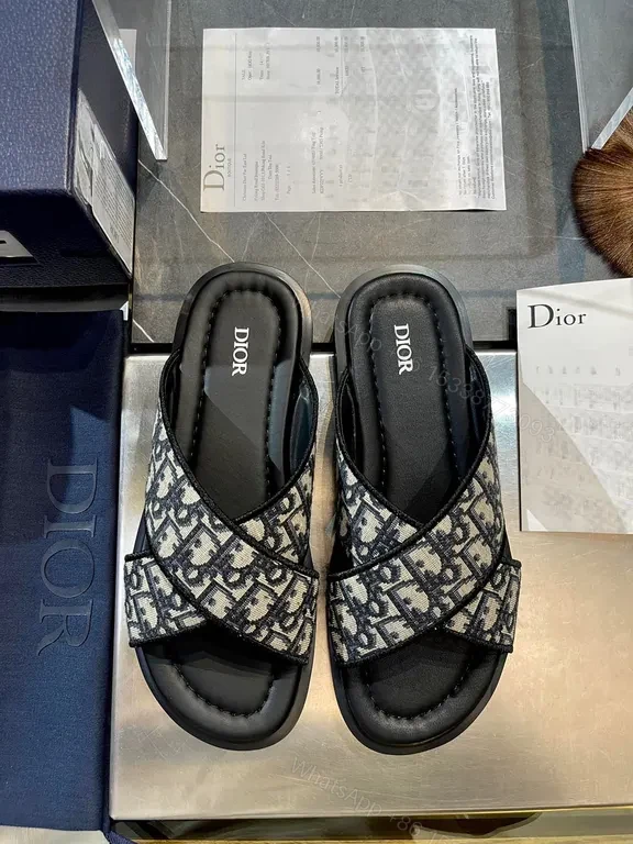 View 3 of Textured Dior-Inspired Slide: Luxe Comfort Sandals