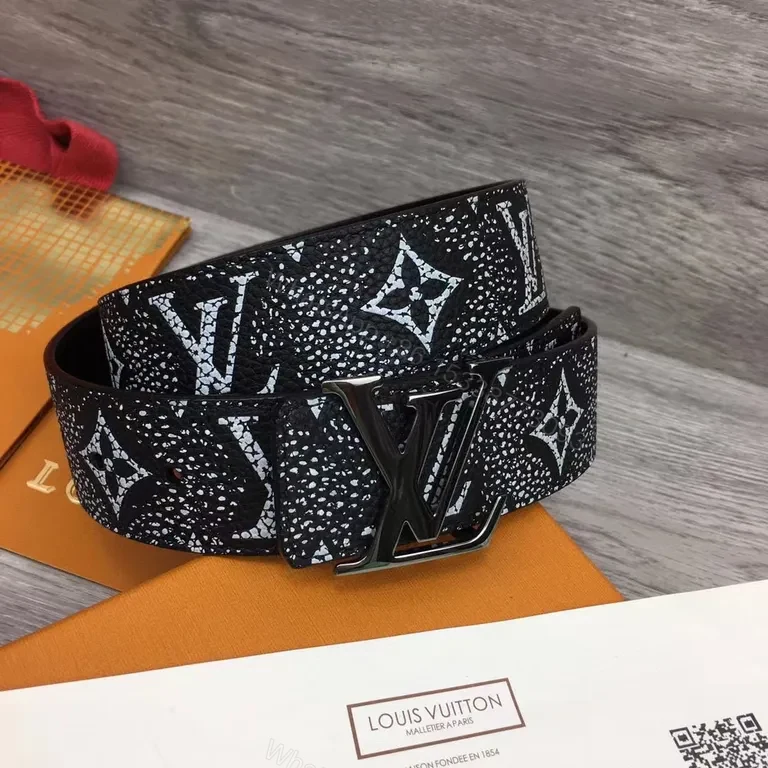 View 2 of Bold LV Monogram Textured Leather Belt - Everyday Luxe