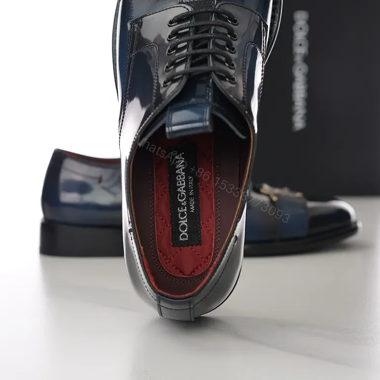 View 4 of Navy Patent Monk Strap Oxford by Dolce & Gabbana
