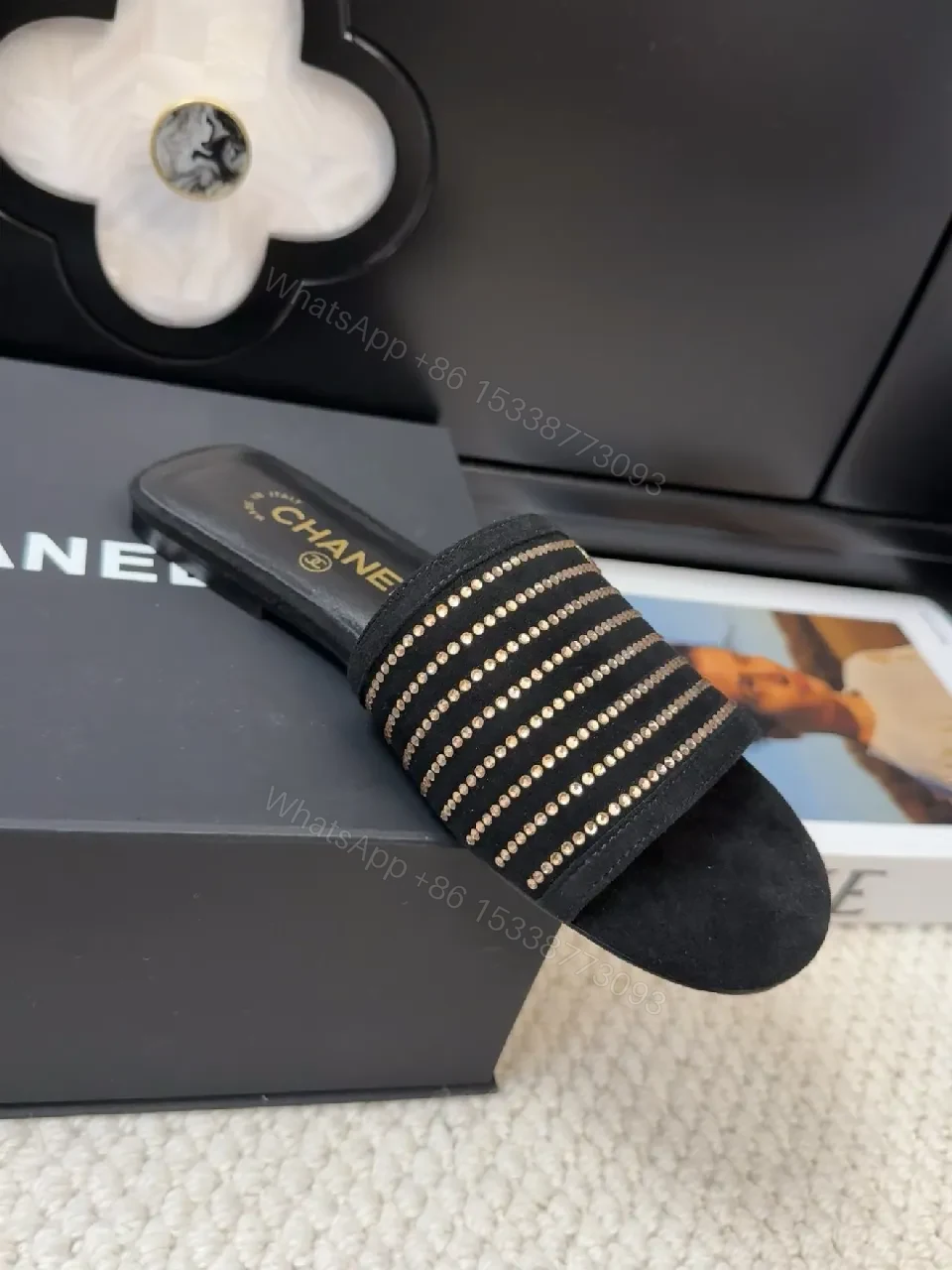 View 2 of Chic Slip-Ons: Striped Embellished Luxe Mules