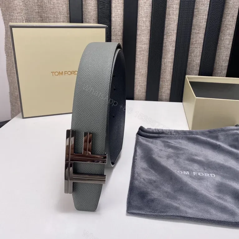 View 3 of Graphite Calfskin Minimalist Belt â€“ Tom Ford Style, 35mm buckle