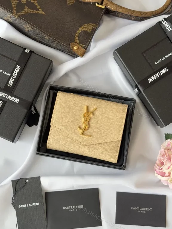 Chic Nude Leather Wallet with Gold Hardware - Compact Luxury — view 1