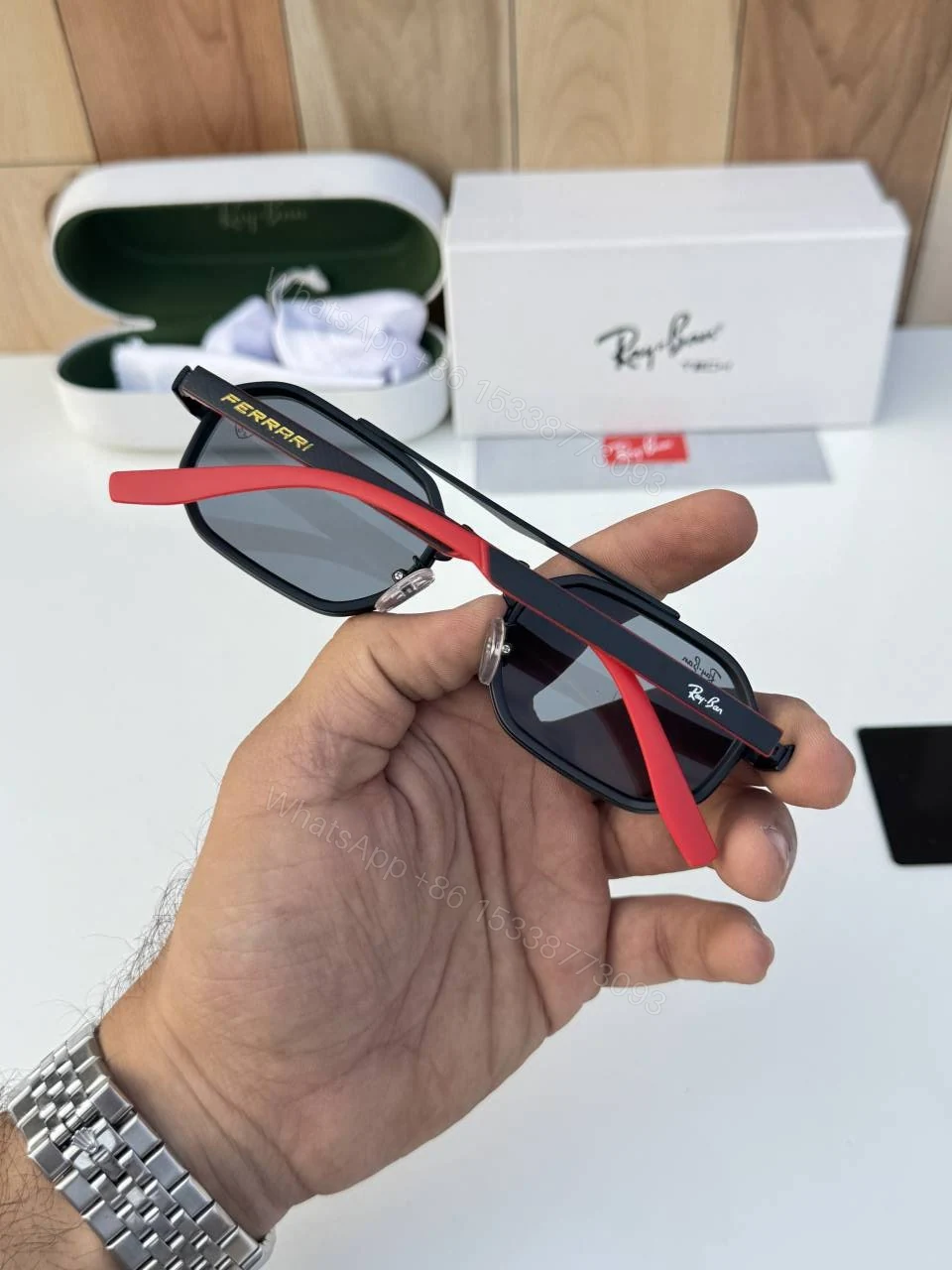 View 4 of First Copy RayBan 7328 Black Red Stylish Sunglasses Premium UV Protected Eyewear