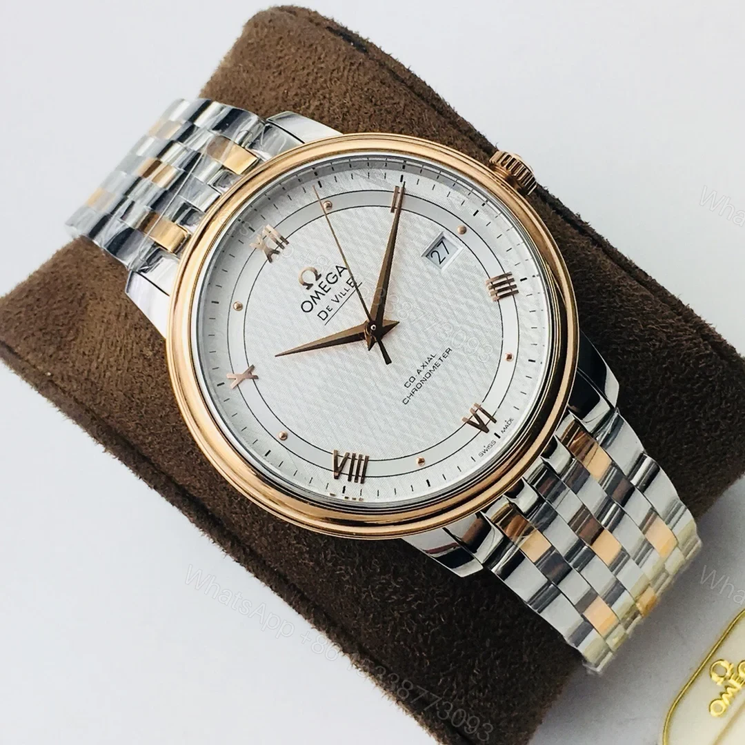 View 3 of Omega De Ville Prestige Co-Axial Stainless Steel Yellow Gold Vintage Silver Silk Bracelet 424.20.33.20.52.001