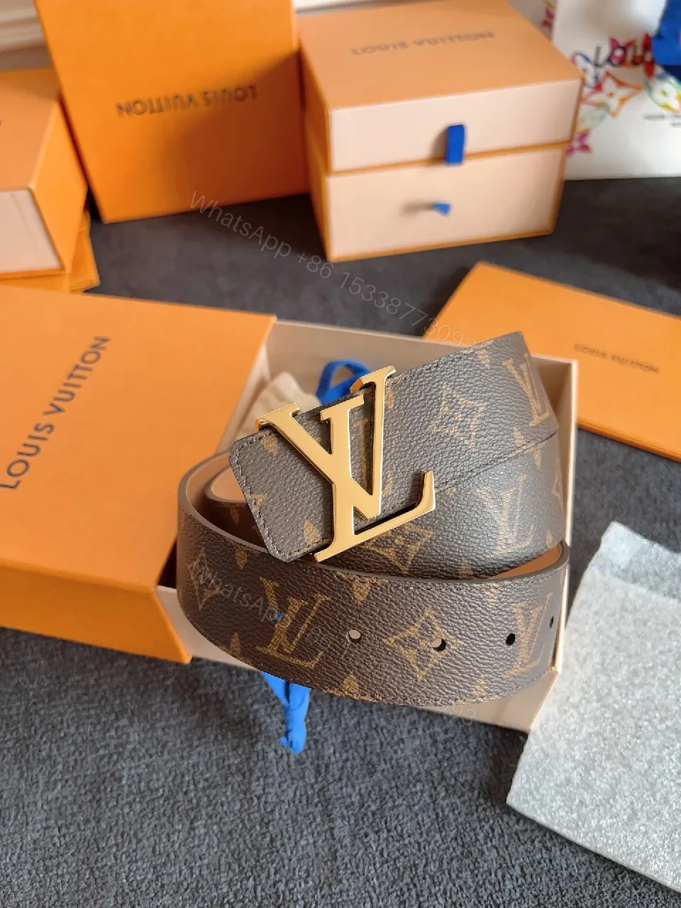 View 3 of Lux Monogram Belt: Gold Buckle, Everyday Luxury Accessory