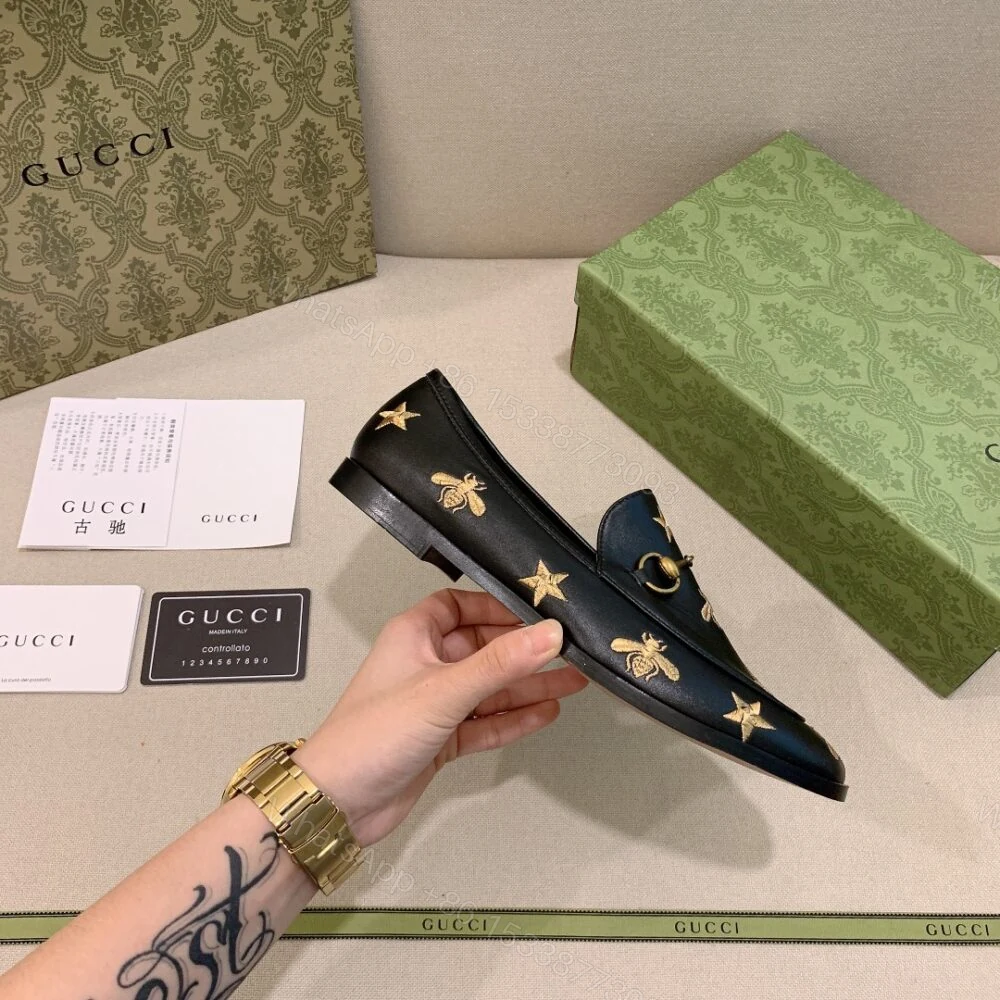 View 5 of Gucci Jordaan Embroidered Leather Loafer Black