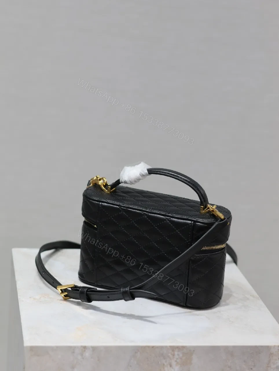 View 3 of Quilted Calfskin Mini Crossbody with Gold Hardware Luxury