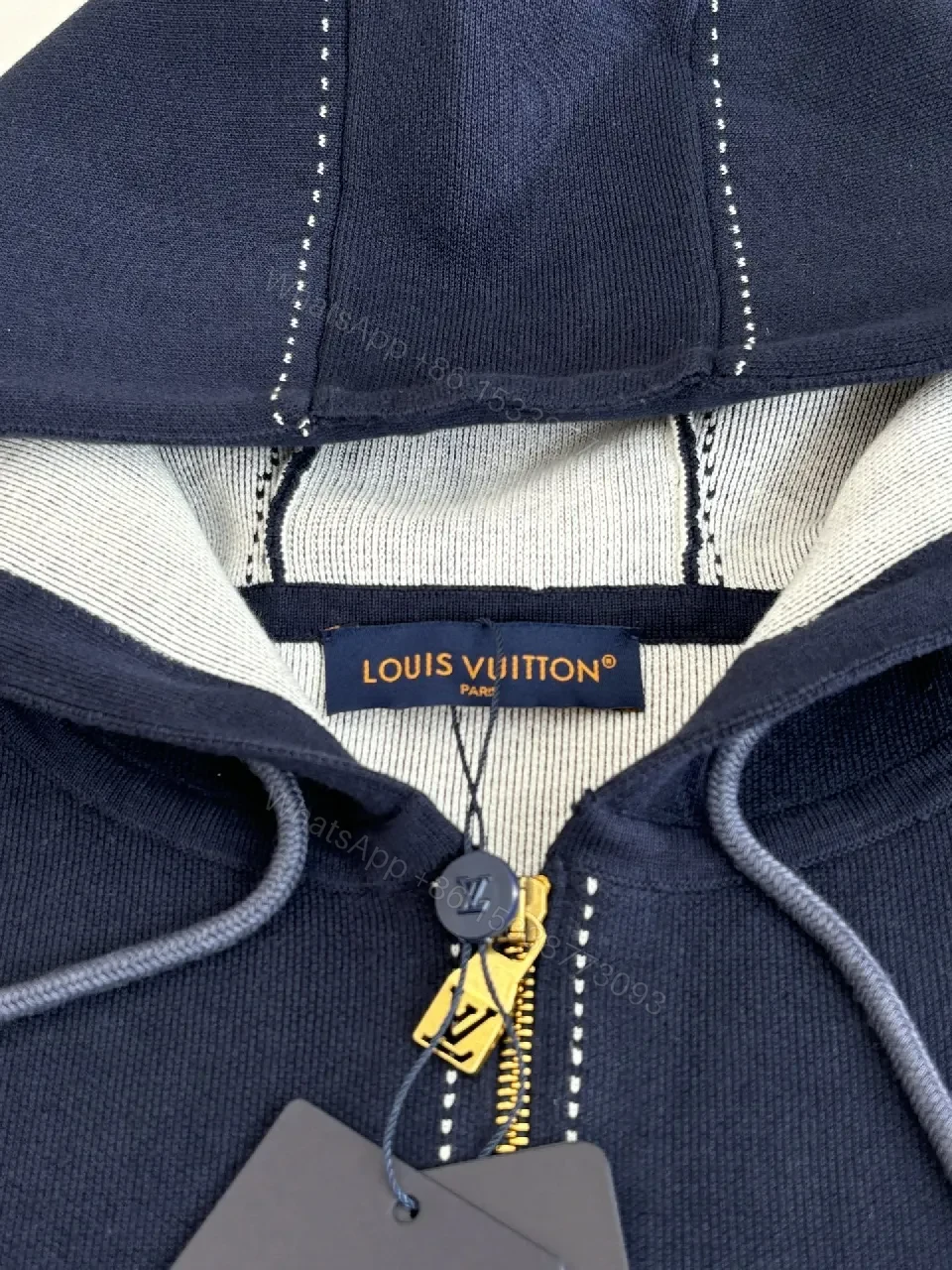 View 2 of Navy Corduroy Zip Hoodie with Luxury Logo Accent