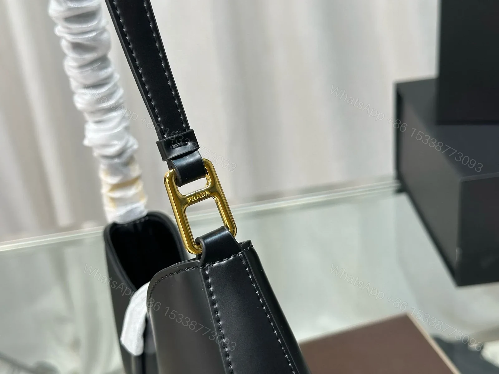 View 3 of CLEO SHOULDER BAG 26 IN BLACK BRUSHED LAMBSKIN GOLD HARDWARE