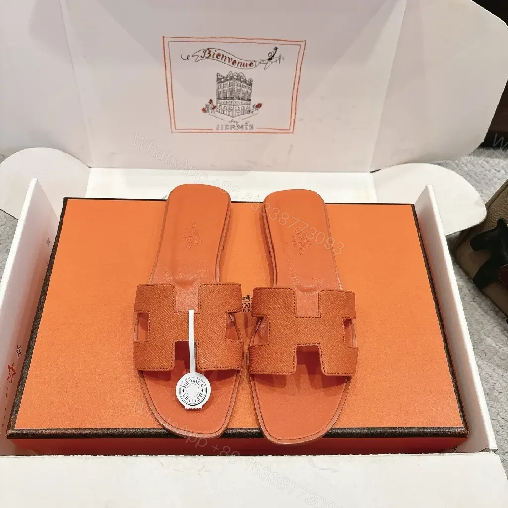 View 8 of Orange Leather Minimalist Slide Sandals - All-Day Comfort