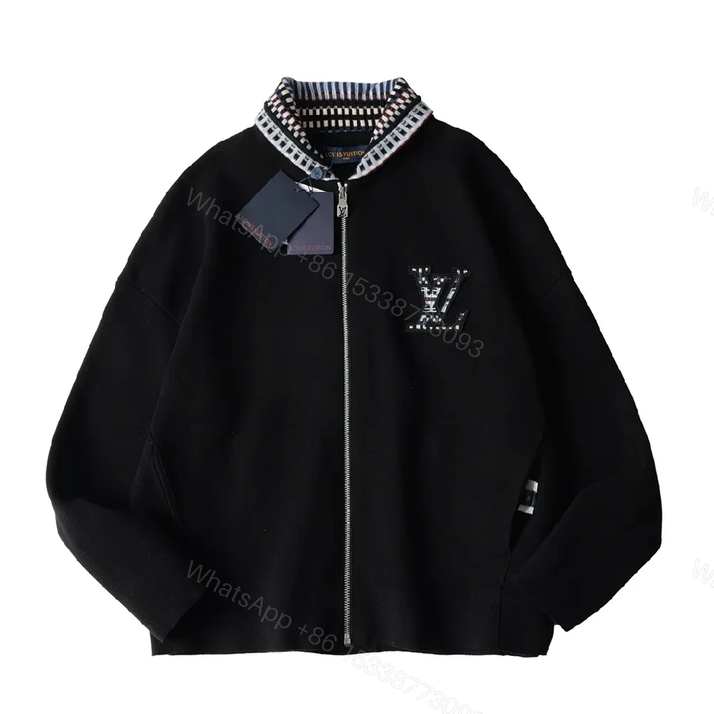 Bold Black Zip Jacket with Textured LV Detailing — view 1