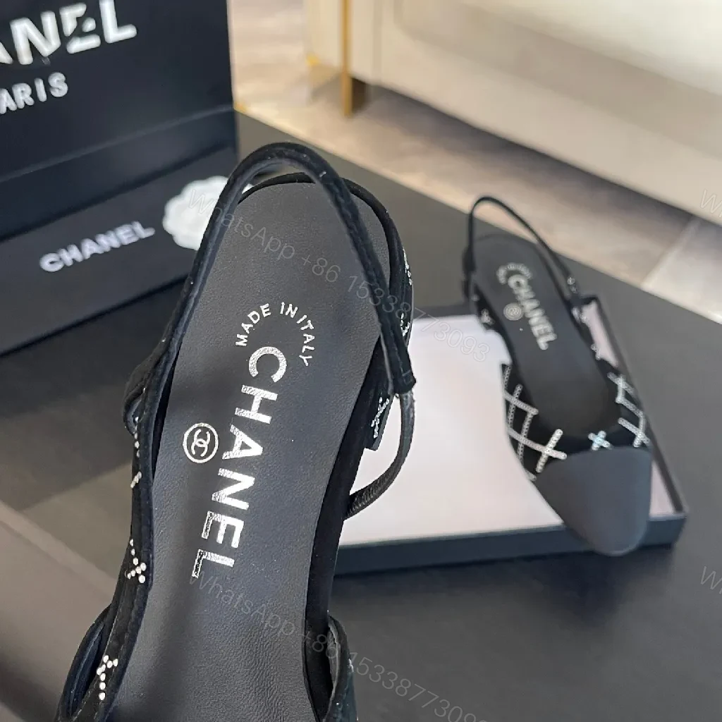 View 5 of Diamond-Pattern Black Slingback Heels | Pointed Toe, Cushioned Insole