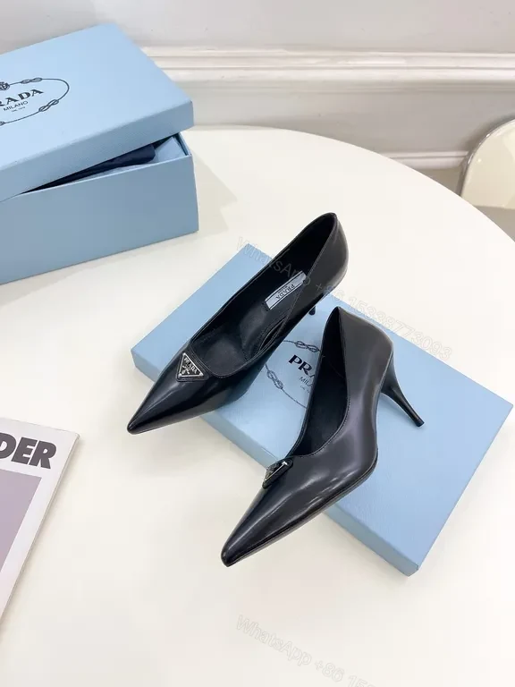View 8 of Sleek Black Leather Pumps - Prada Hardware Chelsea-Style Pumps