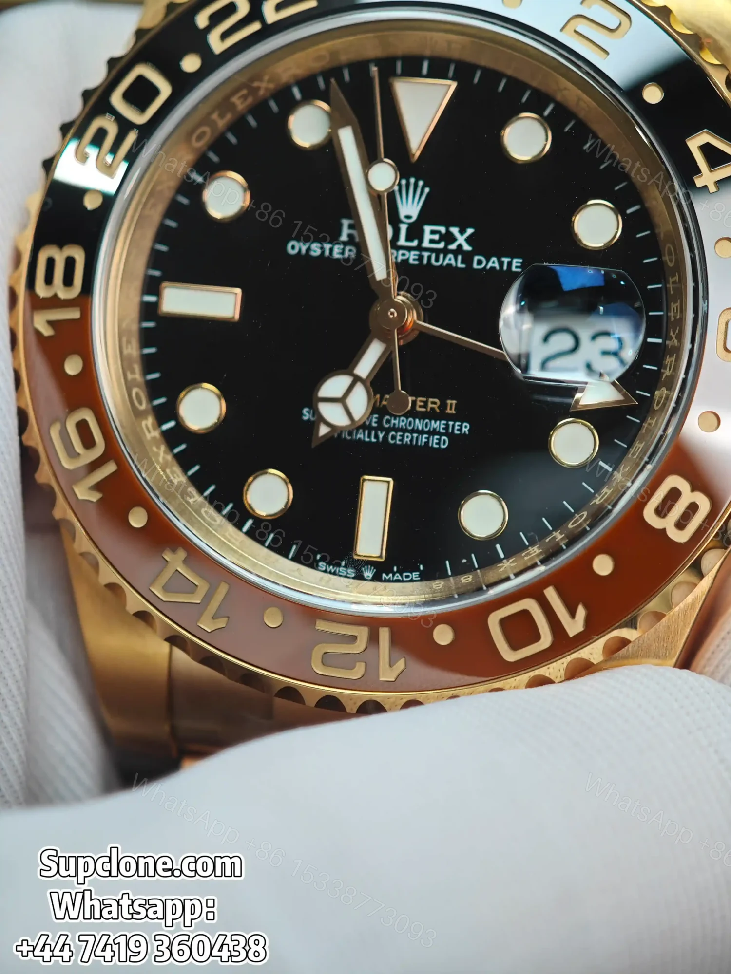 View 8 of Rolex Super Clone Watches 1:1 Full Gold Root Beer GMT-Master II 126715CHNR 3285 Movement