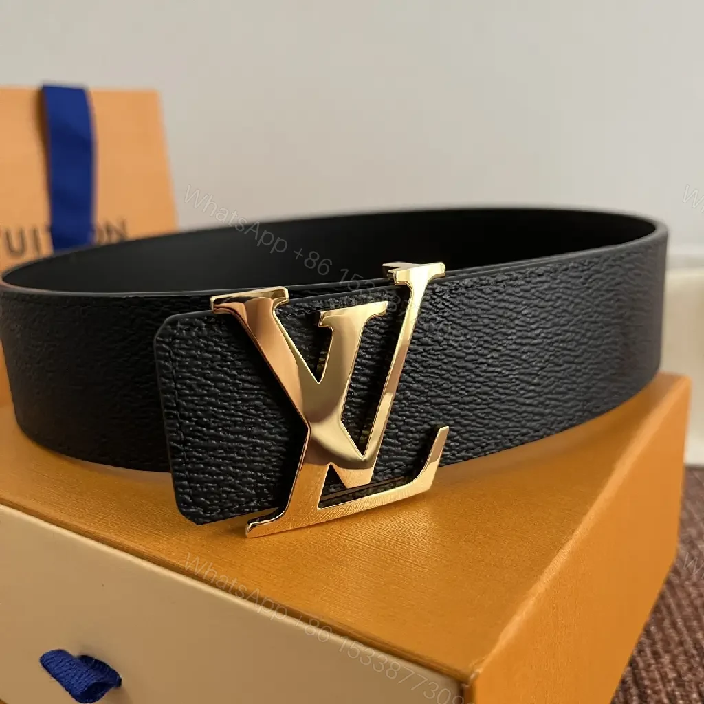 View 6 of Black Pebbled Leather Belt with Gold LV Buckle - Classic Luxury
