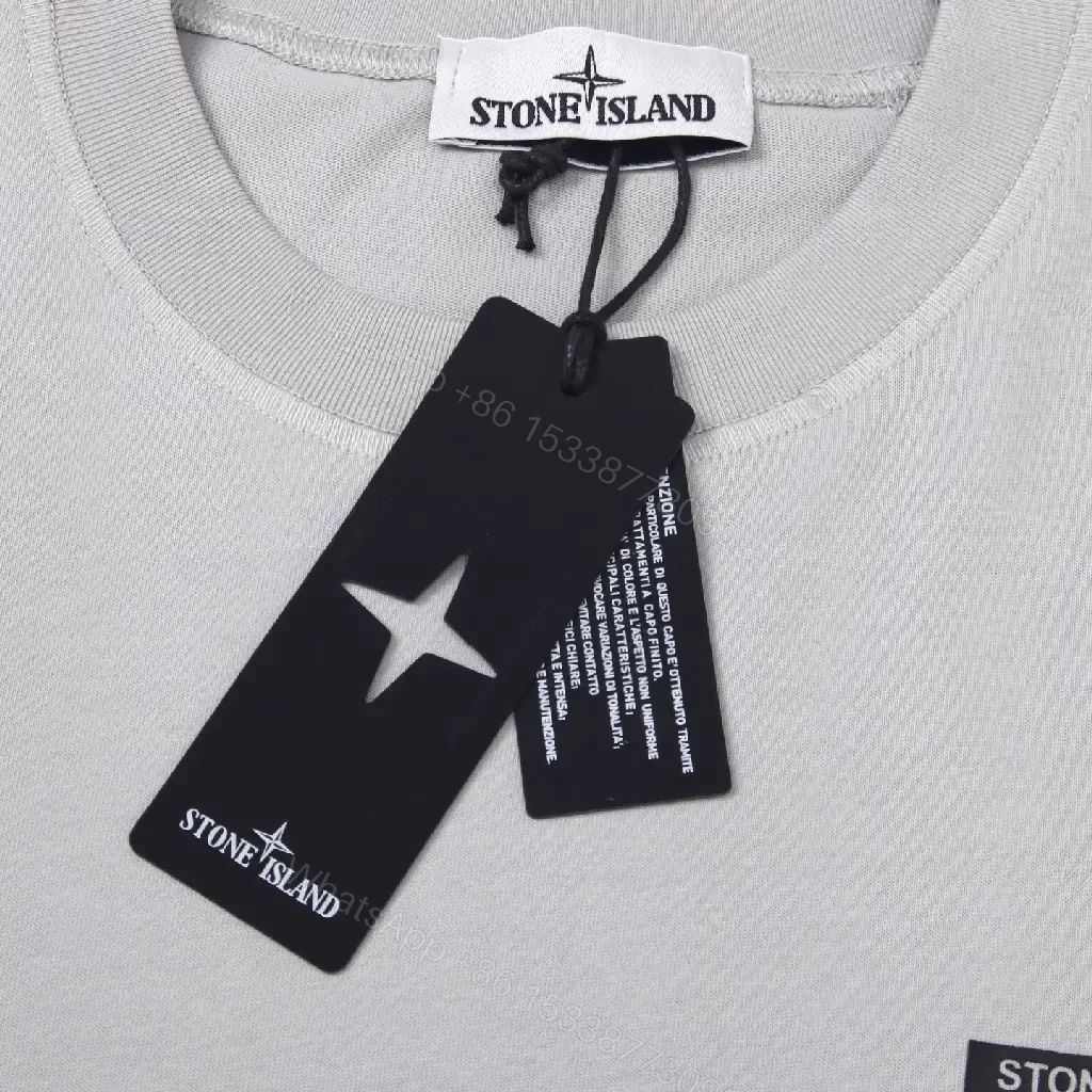 View 4 of Light Gray Cotton Tee Stone Island Logo Minimalist Style T-Shirt