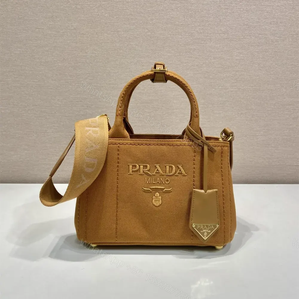 高仿Prada*1BA038刺繡徽標Tote手袋棕色Mini免檢版 — view 1