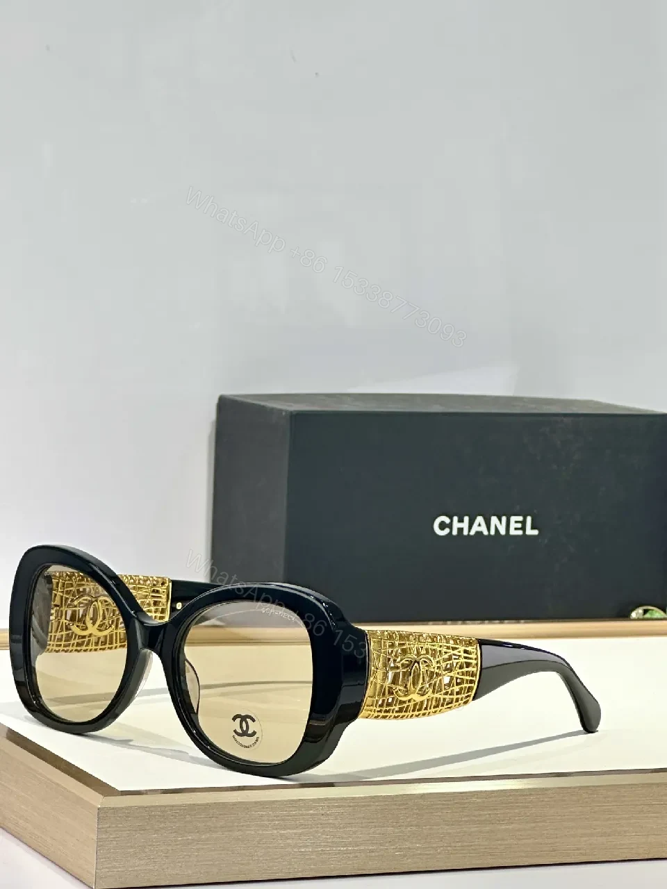 View 8 of Gold-Textured Luxury Sunglasses: Oversized Round, UV400, Acetate