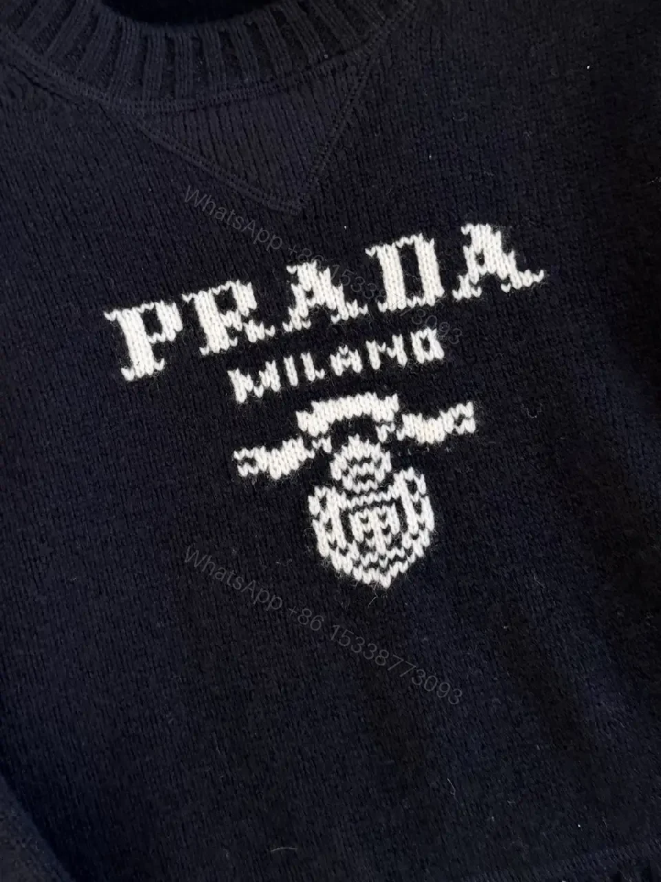 View 6 of Black Knit Logo Crest Luxe Sweater, Relaxed Fit, Premium Knit