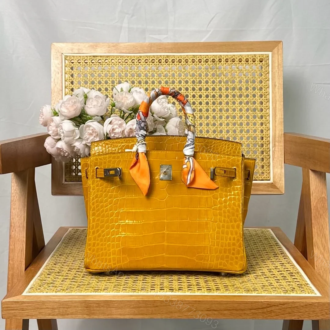 Hermes Birkin 25cm Amber Yellow Crocodile Leather Silver Hardware — view 1