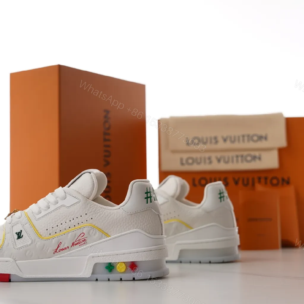 View 5 of White Leather Low-Top Sneakers with Subtle LV Details