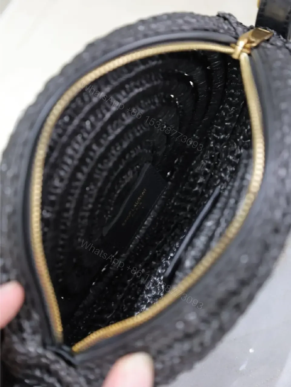 View 3 of Black Straw Circle Bag - Handwoven, Compact, Luxe, Everyday-Ready