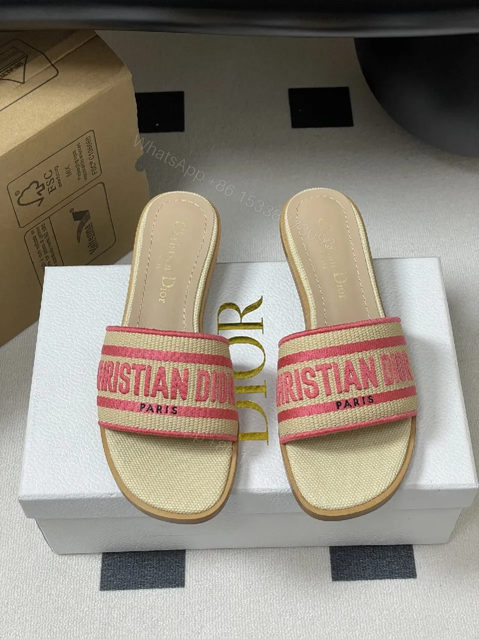 View 2 of Raffia Mules: Logo Stripe, Open-Toe, Wooden Heel, Summer chic