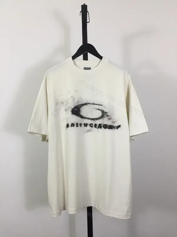 Ivory Cotton Oversized Tee – Distressed Logo Streetwear Edge — view 1