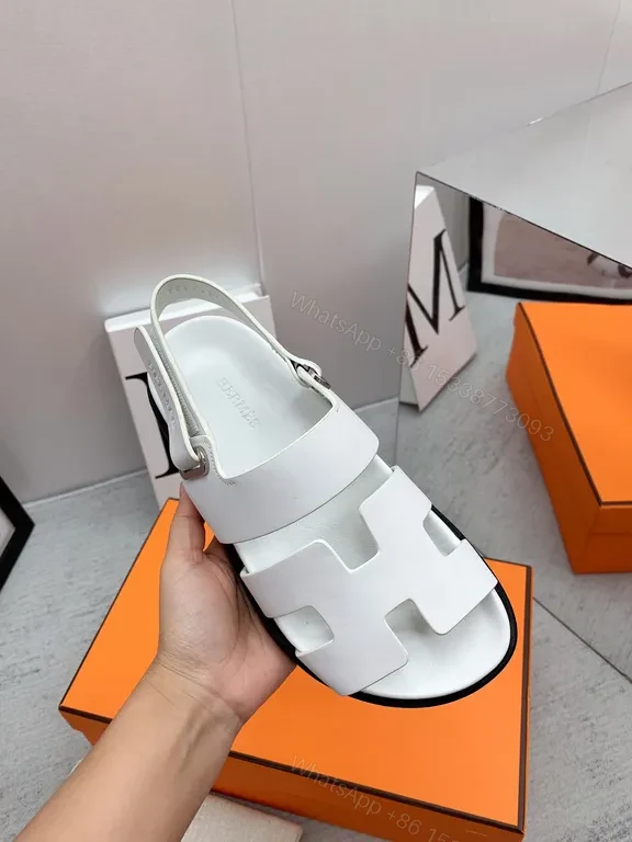 View 8 of Hermes Oran Sandals: White Calfskin, H-Detail Comfort Shoes