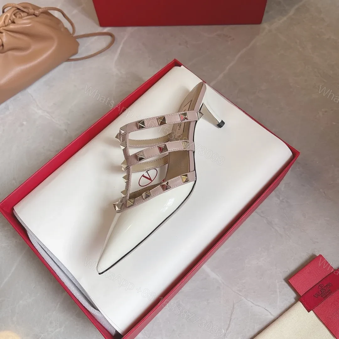 View 5 of Valentino Women White Patent Leather Studded Mules