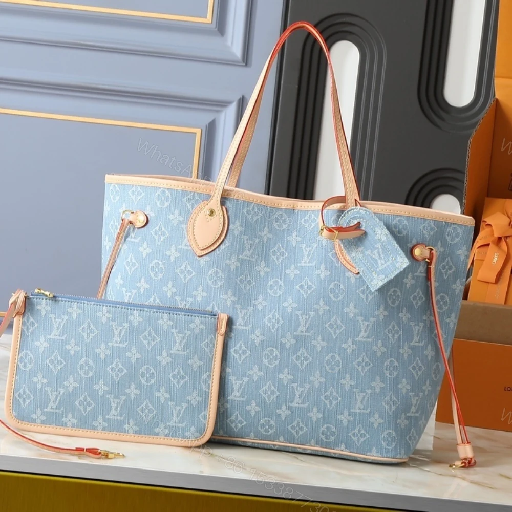 View 2 of Louis Vuitton Neverfull MM Bag Monogram Denim Blue 31Cm