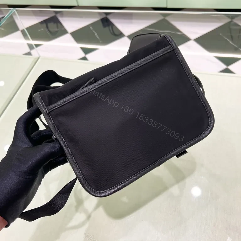 View 7 of Black Nylon Compact Messenger with Prada Logoâ€”Premium Designer Style