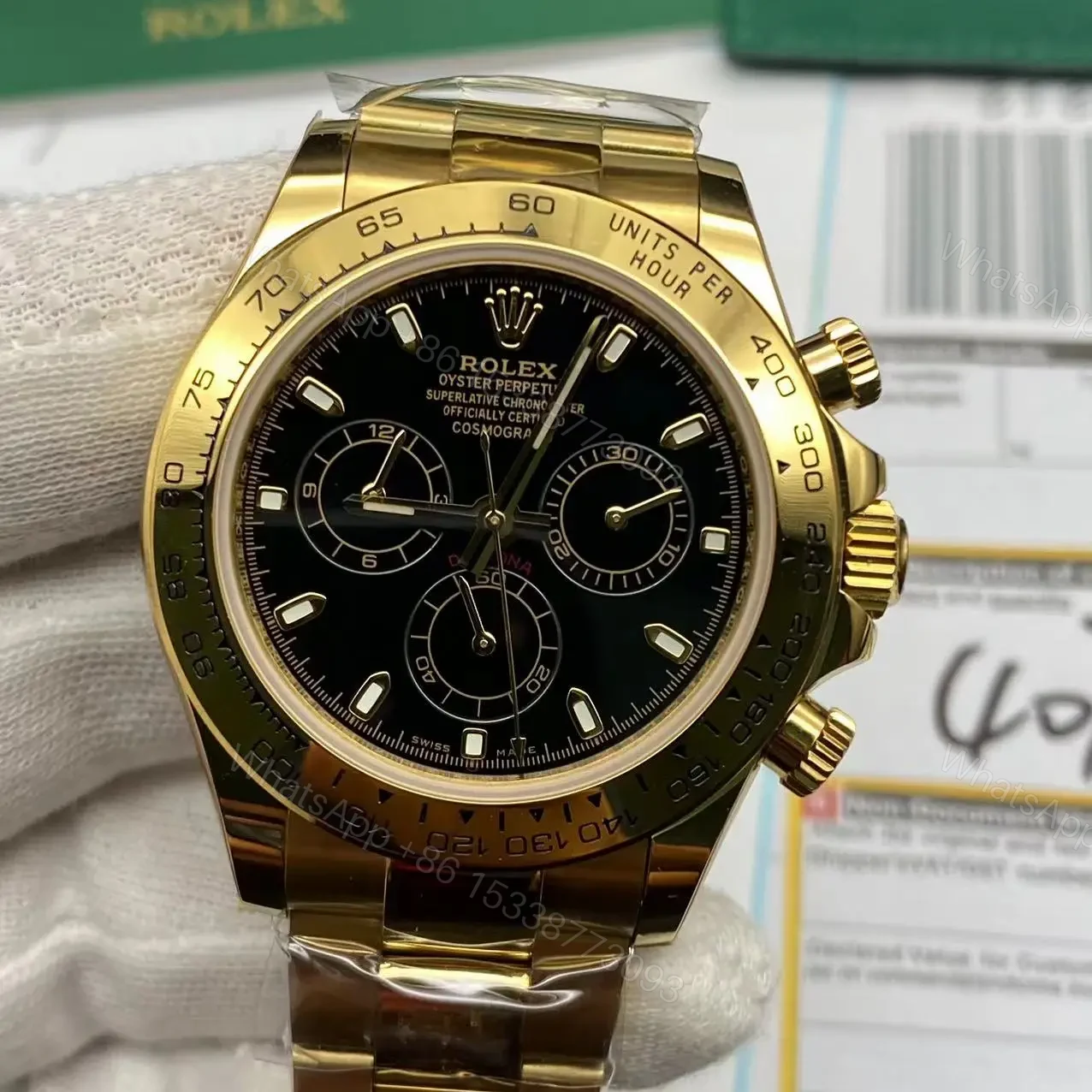 View 2 of Best Swiss Clone Replica Rolex Daytona Gold Black Dial