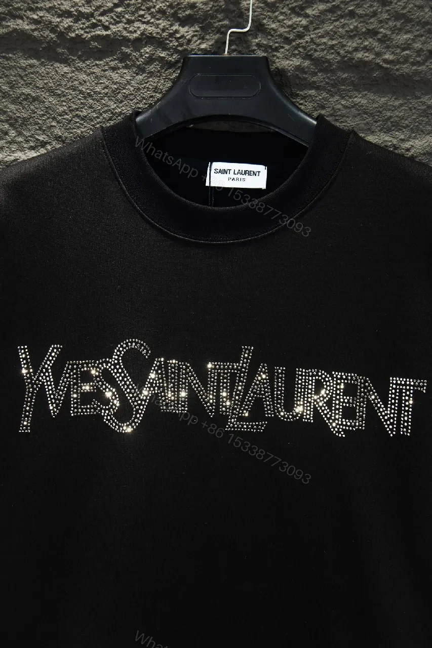 View 9 of Crystal-Embellished Logo Black Crewneck Sweatshirt - Luxe Everyday Style