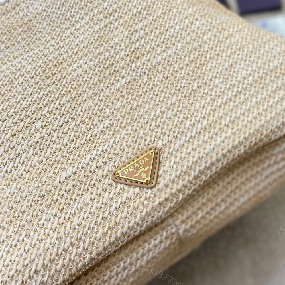 View 7 of Prada Logo Embossed Raffia Shoulder Bag Beige 33Cm 1BC186VOUO2A2T