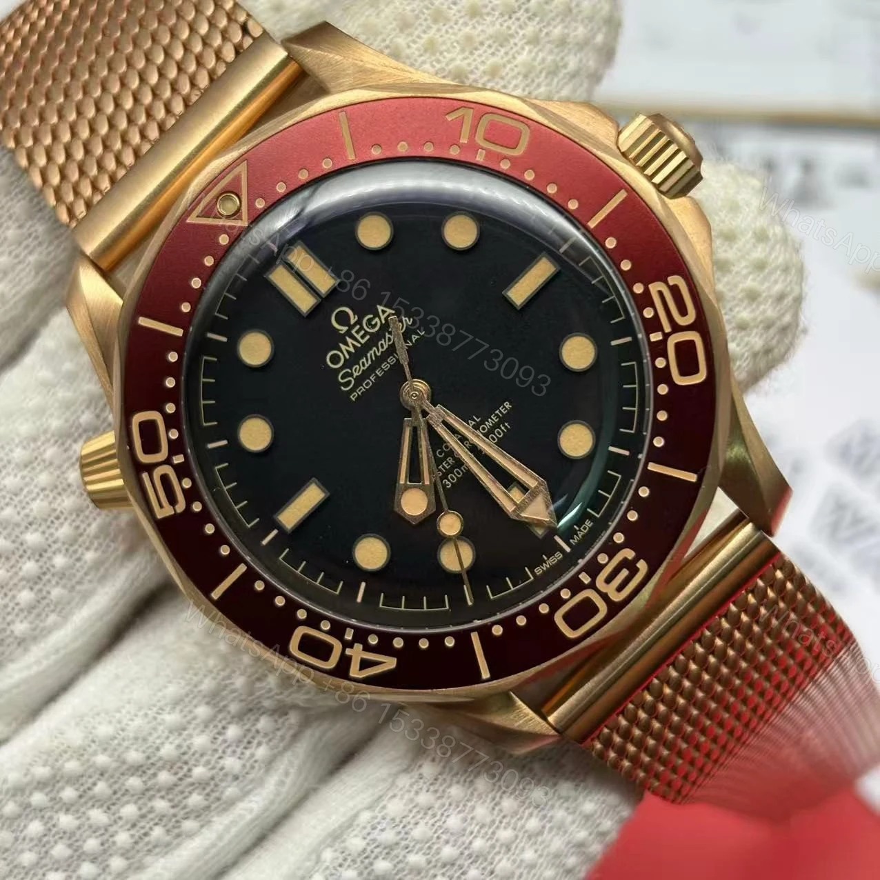 View 3 of Replica Omega Seamaster 007 Burgundy Watch Super Clone