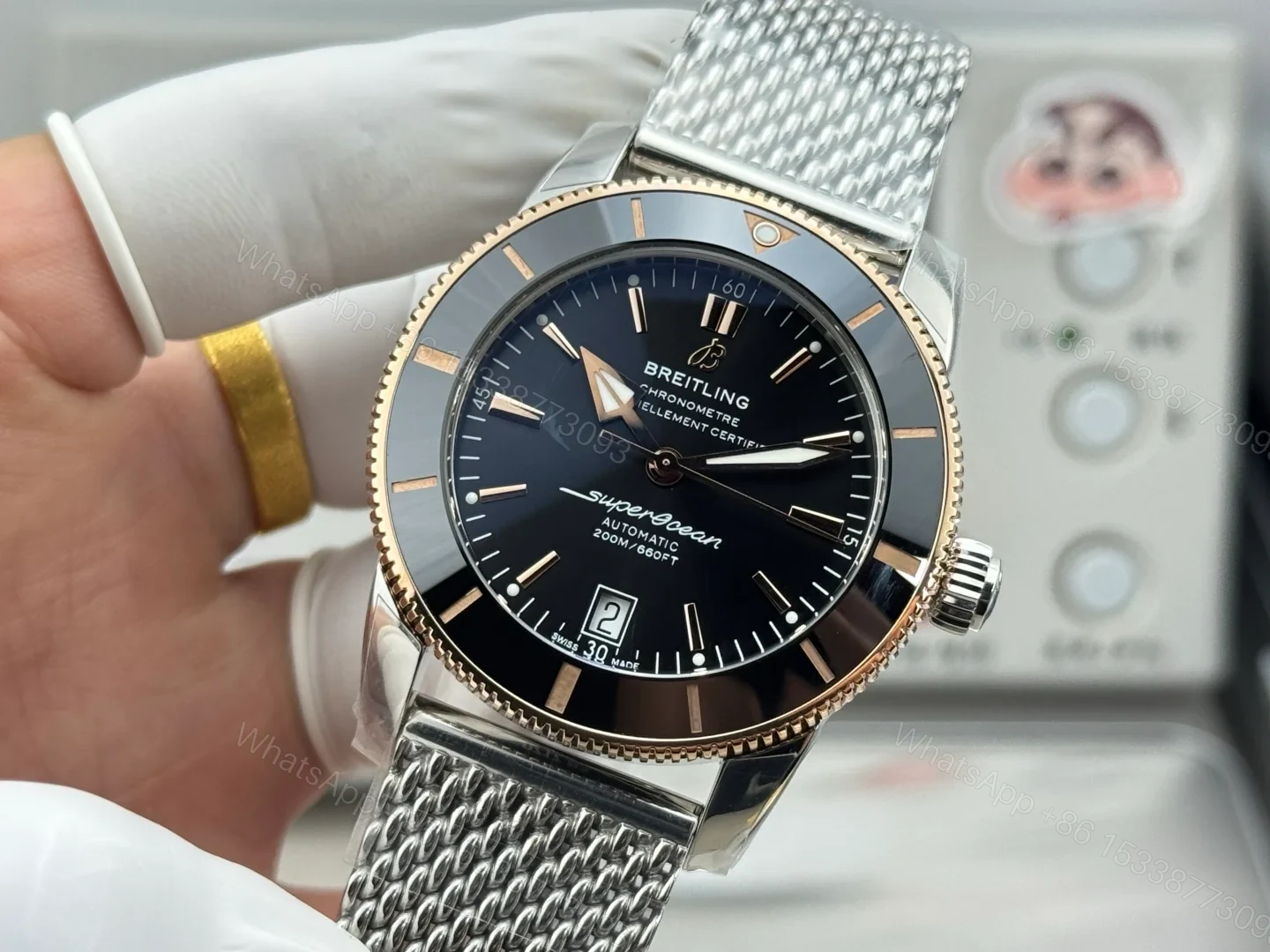 View 3 of Breitling Superocean Heritage II B20 Automatic 42 Stainless Steel Red Gold Black Dial Bracelet UB2010121B1A1
