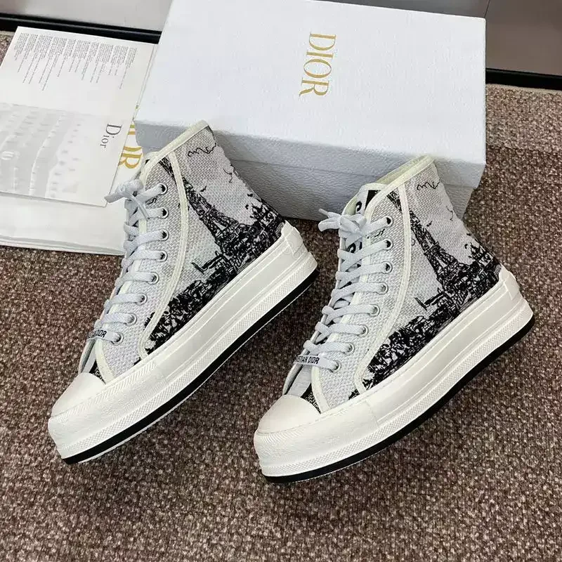 View 2 of WALK’N’DIOR HIGH-TOP PLATFORM SNEAKERS WOMEN PARIS EIFFEL TOWER EMBROIDERED WHITE – CD165