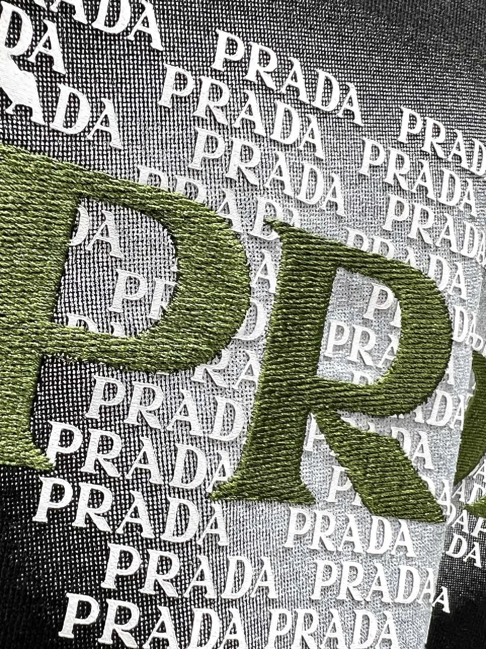 View 6 of Black Graphic Tee: Premium Prada Triangle Logo, Modern Streetwear