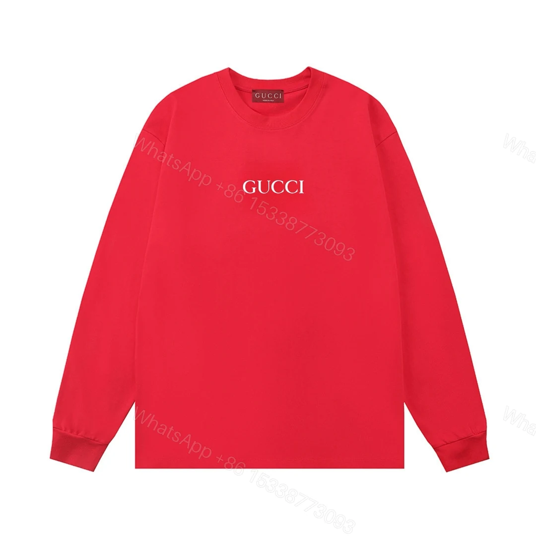 Gucci高仿男士紅色素面長袖T恤 無Logo設計純色百搭必備 — view 1