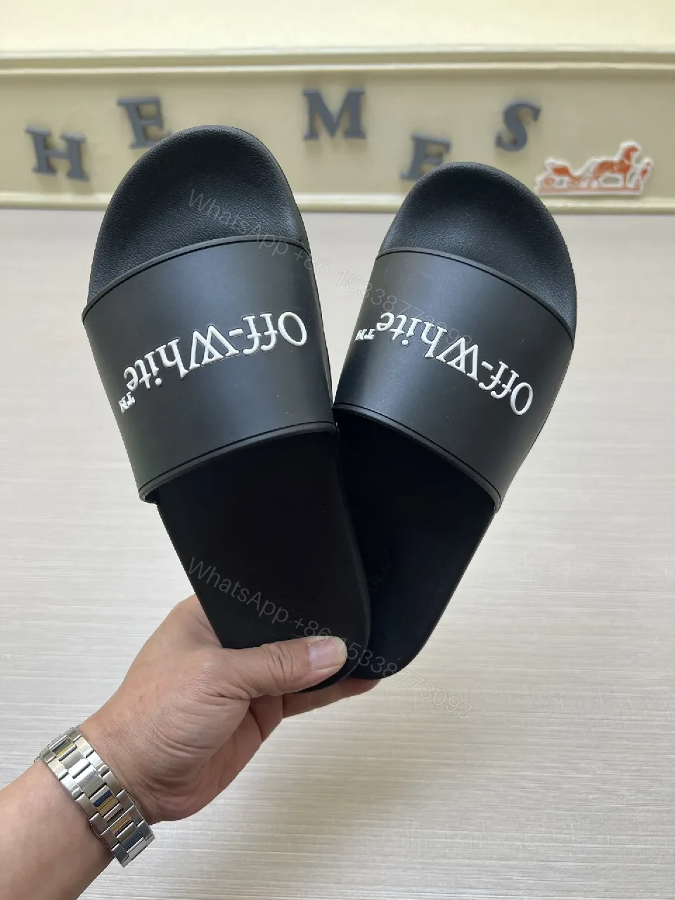 View 2 of Bold Minimalism Black PU Slides - Unisex Comfort