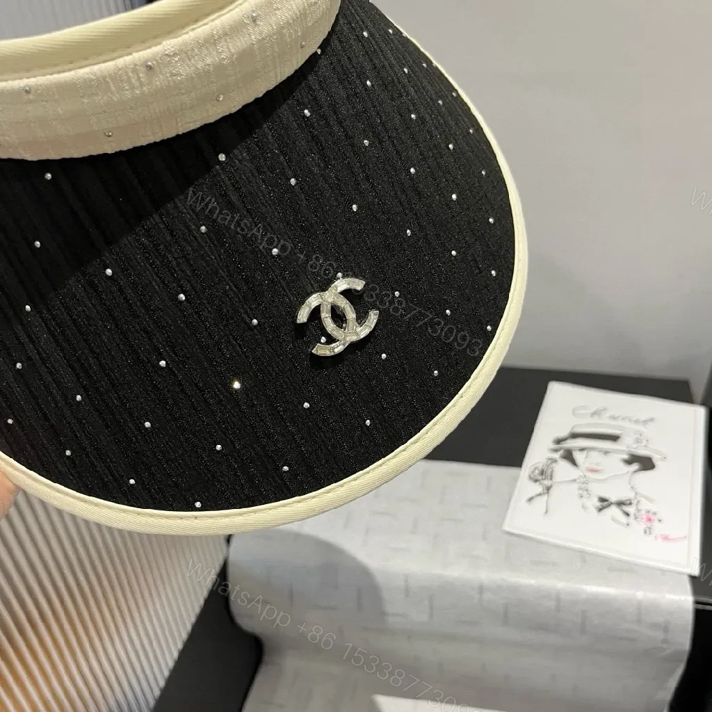 View 2 of Black Knit Dotted Visor with Cream Trim – Luxe Sun Shield