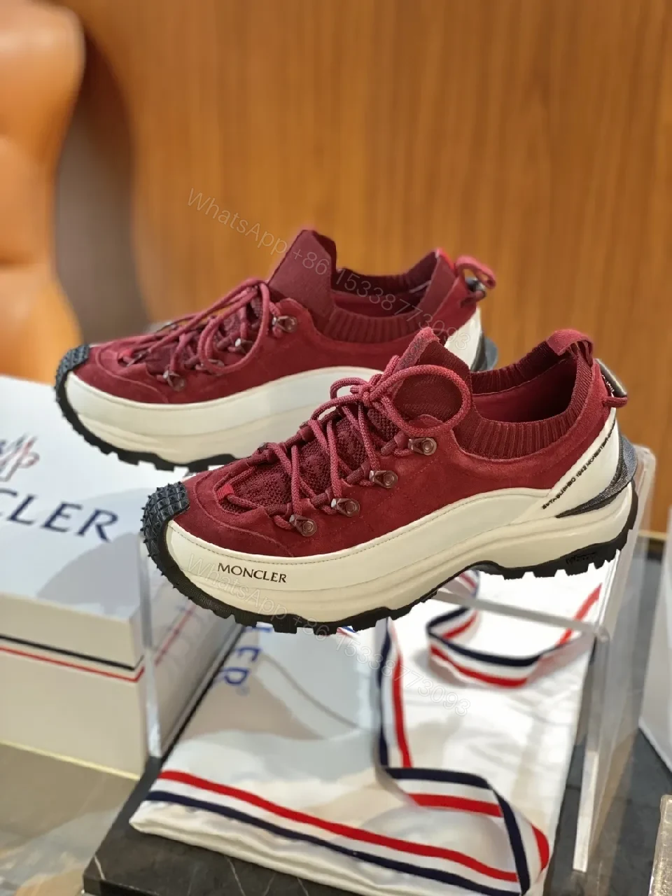 Burgundy Suede Hiking-Inspired Sneakers with Comfort — view 1