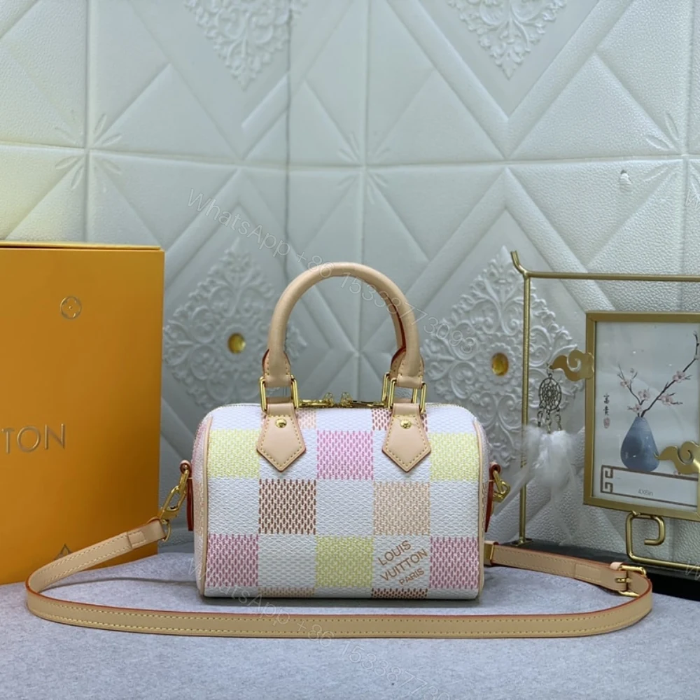 View 2 of Louis Vuitton Speedy Bandoulière Damier Canvas Peach 20Cm