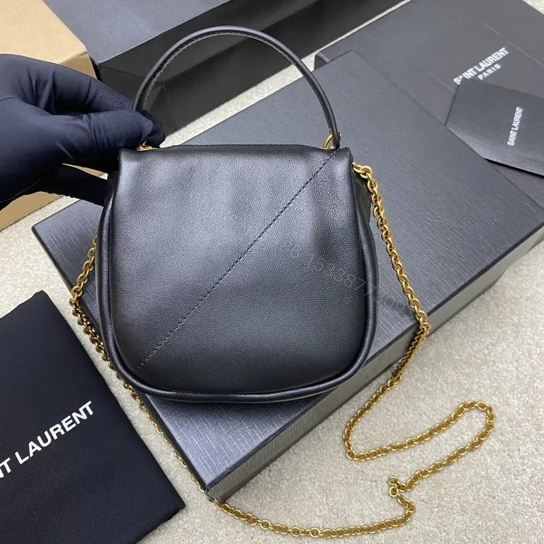 View 9 of Compact Luxe Crossbody: Gold-YSL Monogram Leather Bag
