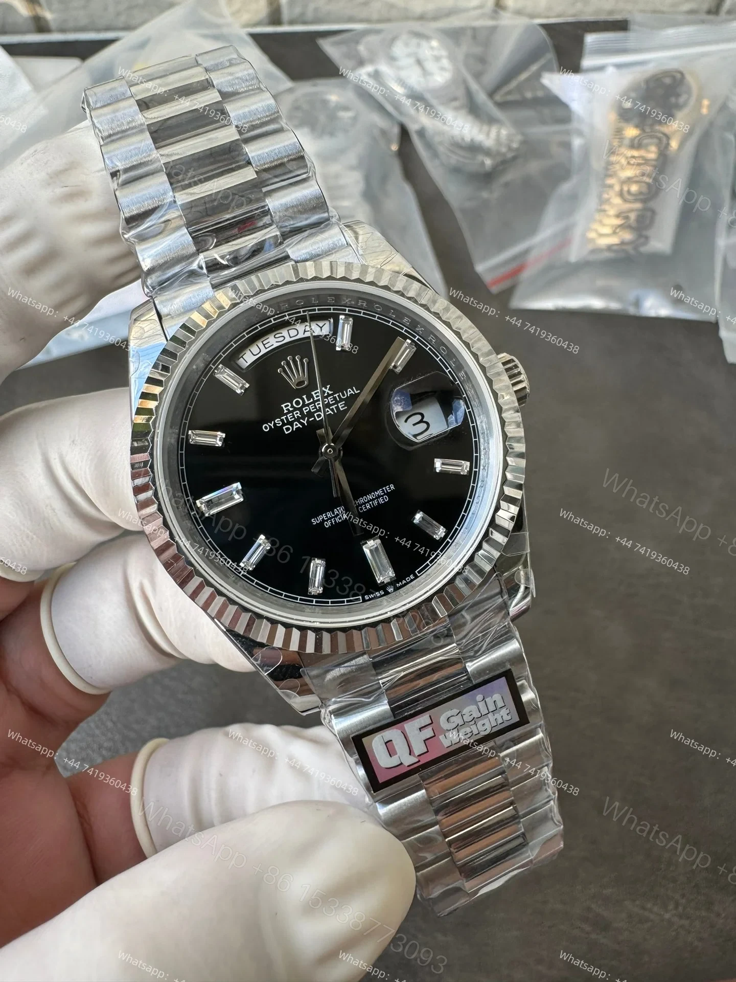 View 4 of Rolex Day-Date M228236-0004 1:1 Replica Black Diamond Dial 40MM 3255 Movement Presidential Bracelet Super Clone Watch