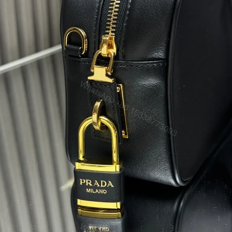 View 4 of Prada Compact Satchel: Leather, Black, Gold Hardware