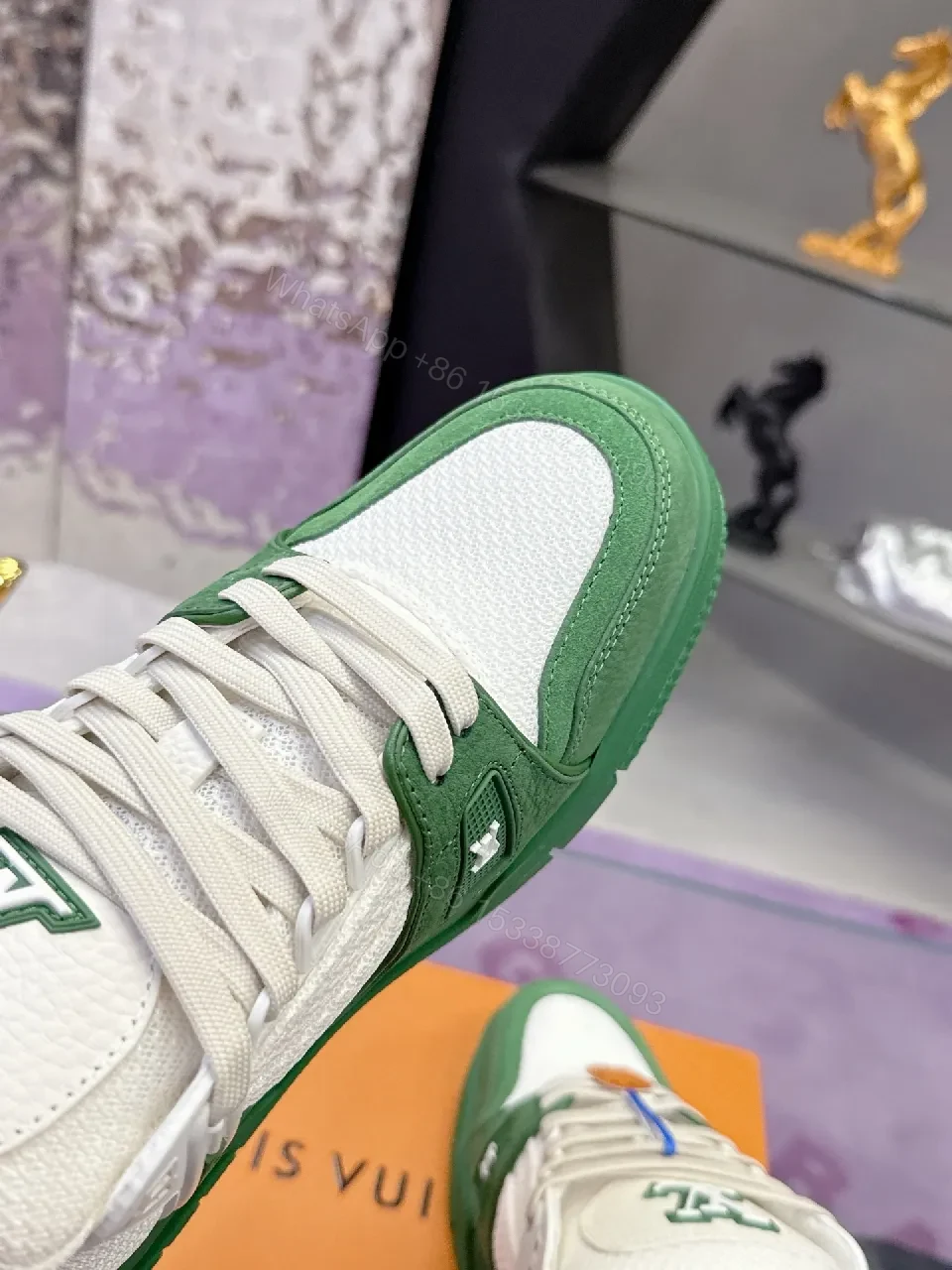View 8 of Green Suede & White Mesh High-Top Sneaker: Elevated Comfort Luxury